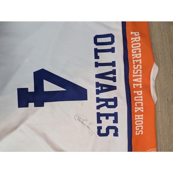 Progressive Puck Hogs Olivares #4 White Hockey Jersey with Signature - Picture 3 of 9